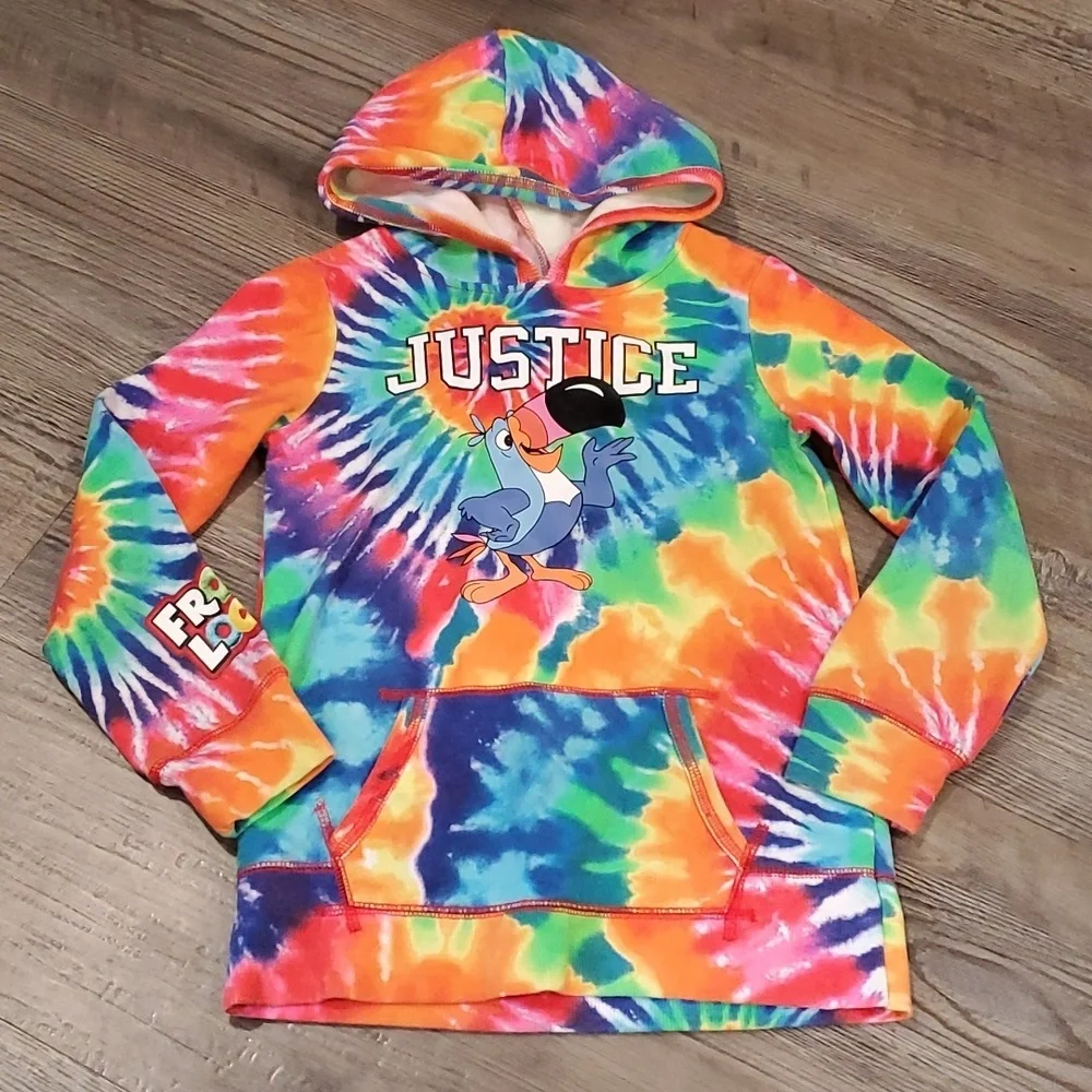 Justice Kellogg's Froot Loop Tie Dye Hooded Sweatshirt Size Small